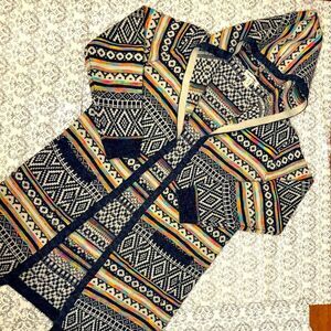 Vintage Y2k Long Hooded Sweater Duster Monteau Boho Fun Funky medium